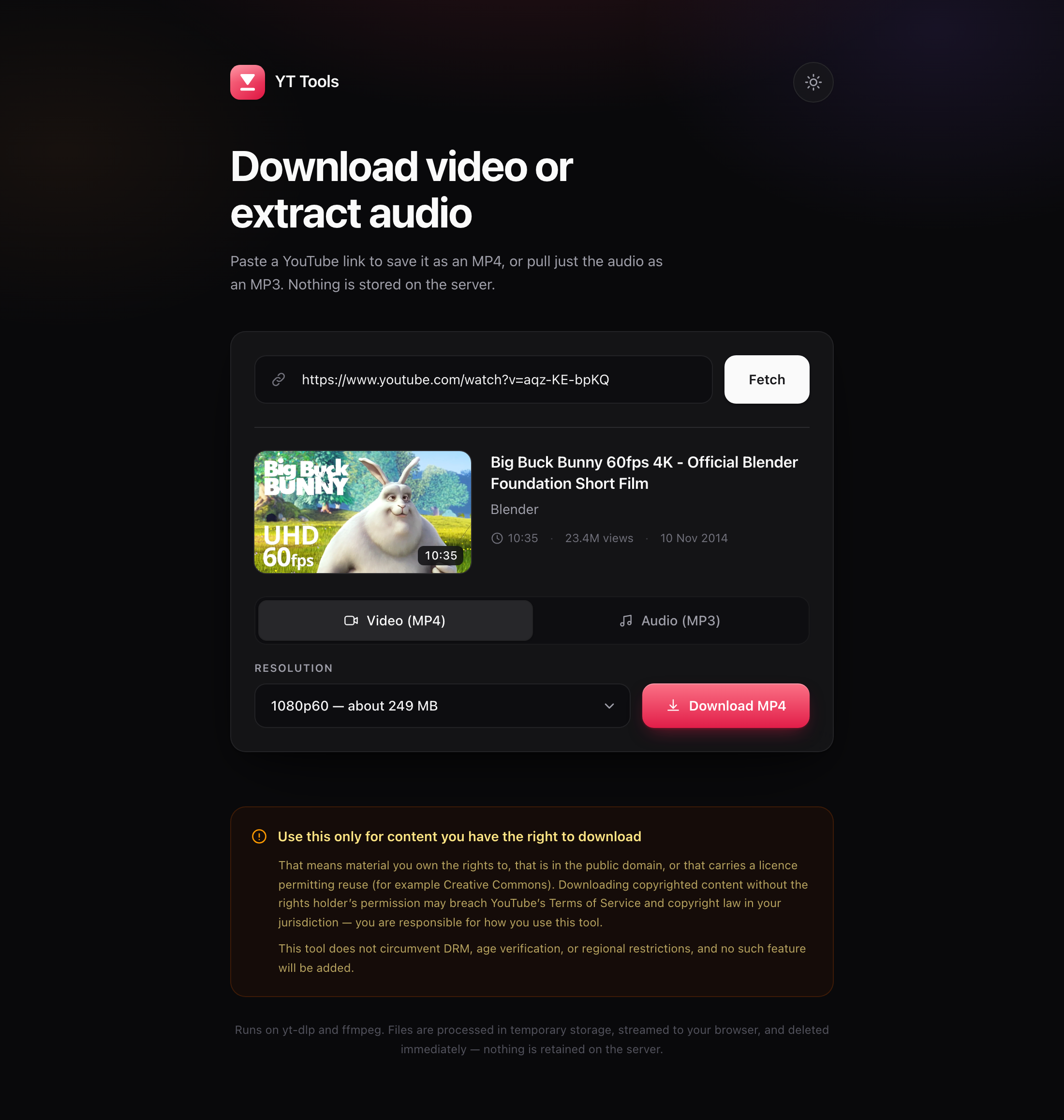 The same screen in dark mode